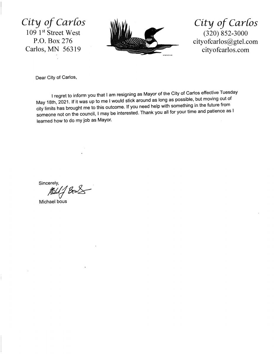 MAYOR BOUS RESIGNATION